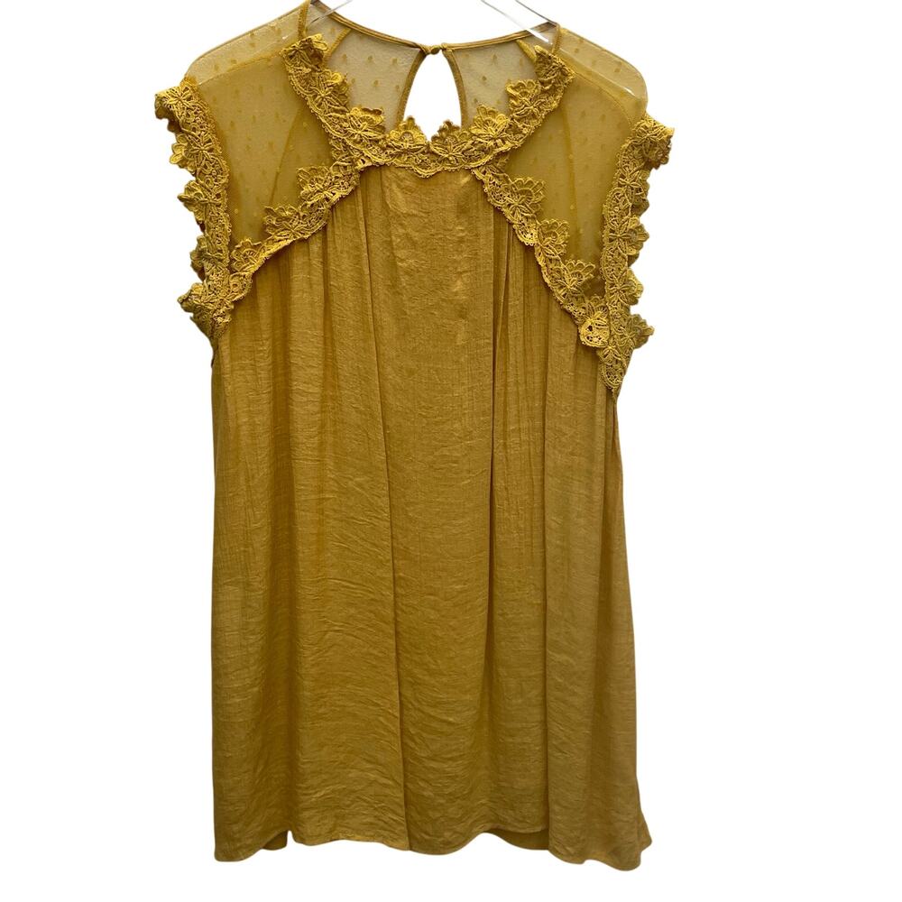Andree  By Unit Gold Sleeveless Dress Sheer Shoulders With Accent Size  Medium
